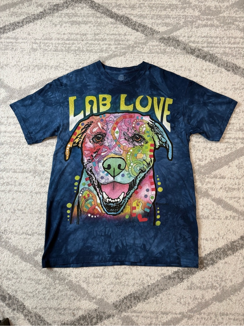The mountain lab love dog blue tie dye multi colored shirt size large
